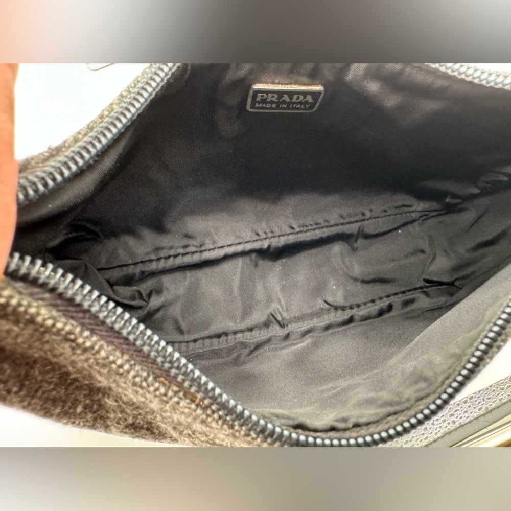 Prada - Authentic - Grey Wool & Black Leather Handbag - Picture 14 of 15